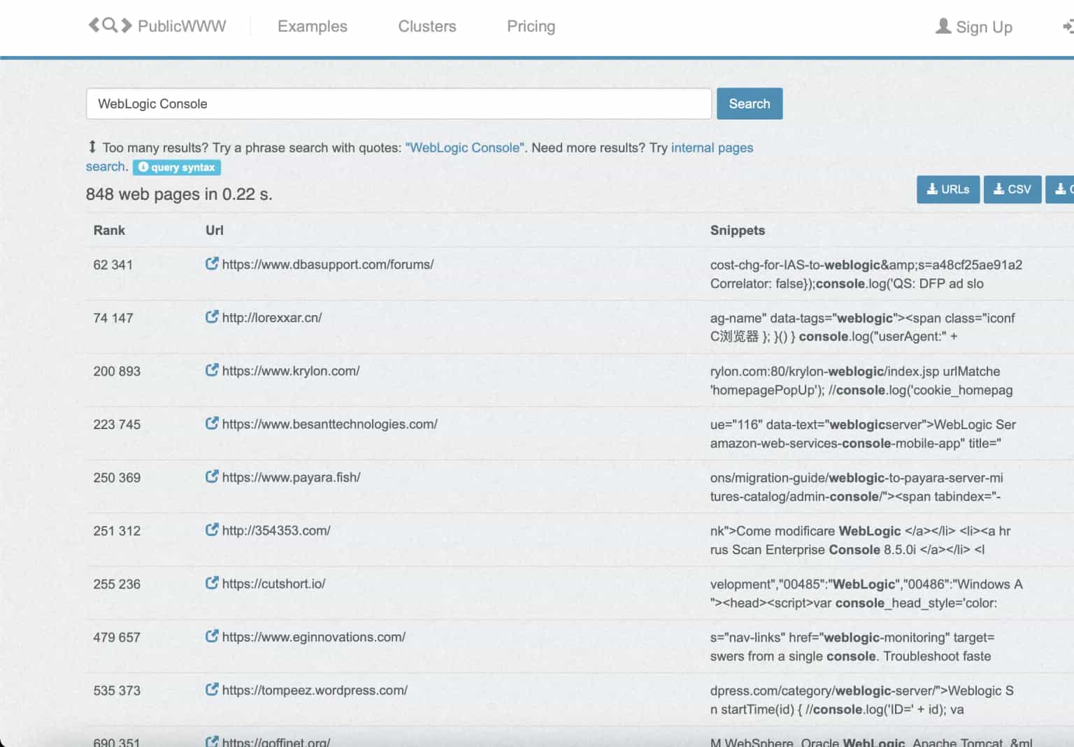 WebLogic Console search