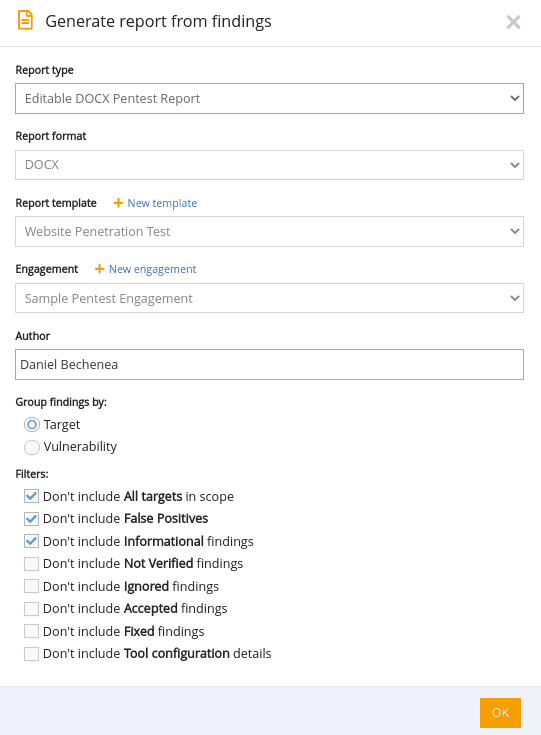 DOCX report generated from findings